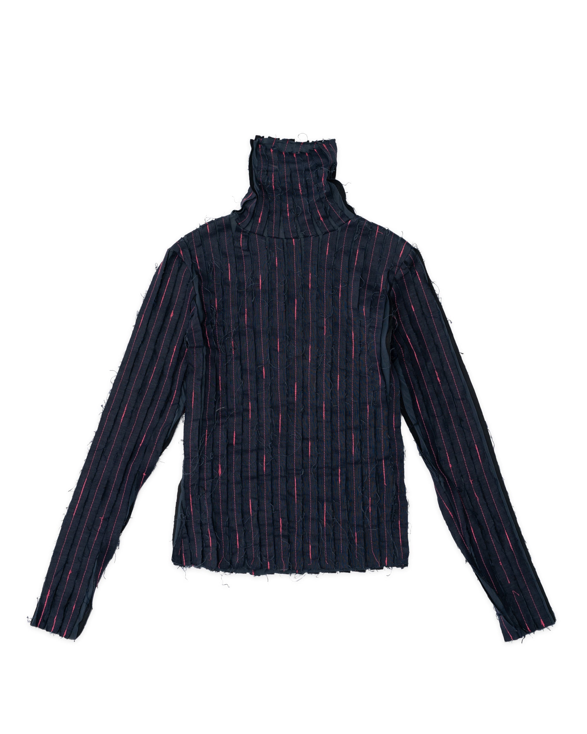 The Shredded Turtule Neck Top - Navy Blue - 1