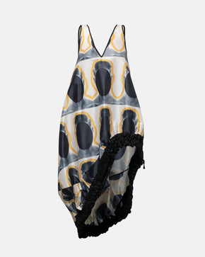 Invisible Face Print Gathered Dress with Taffeta Top by Ahmad Abdullatif