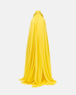 Chiffon High Neck Draped Dress by Ahmad Abdullatif