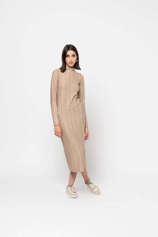 The Classic Beige Turtleneck Dress