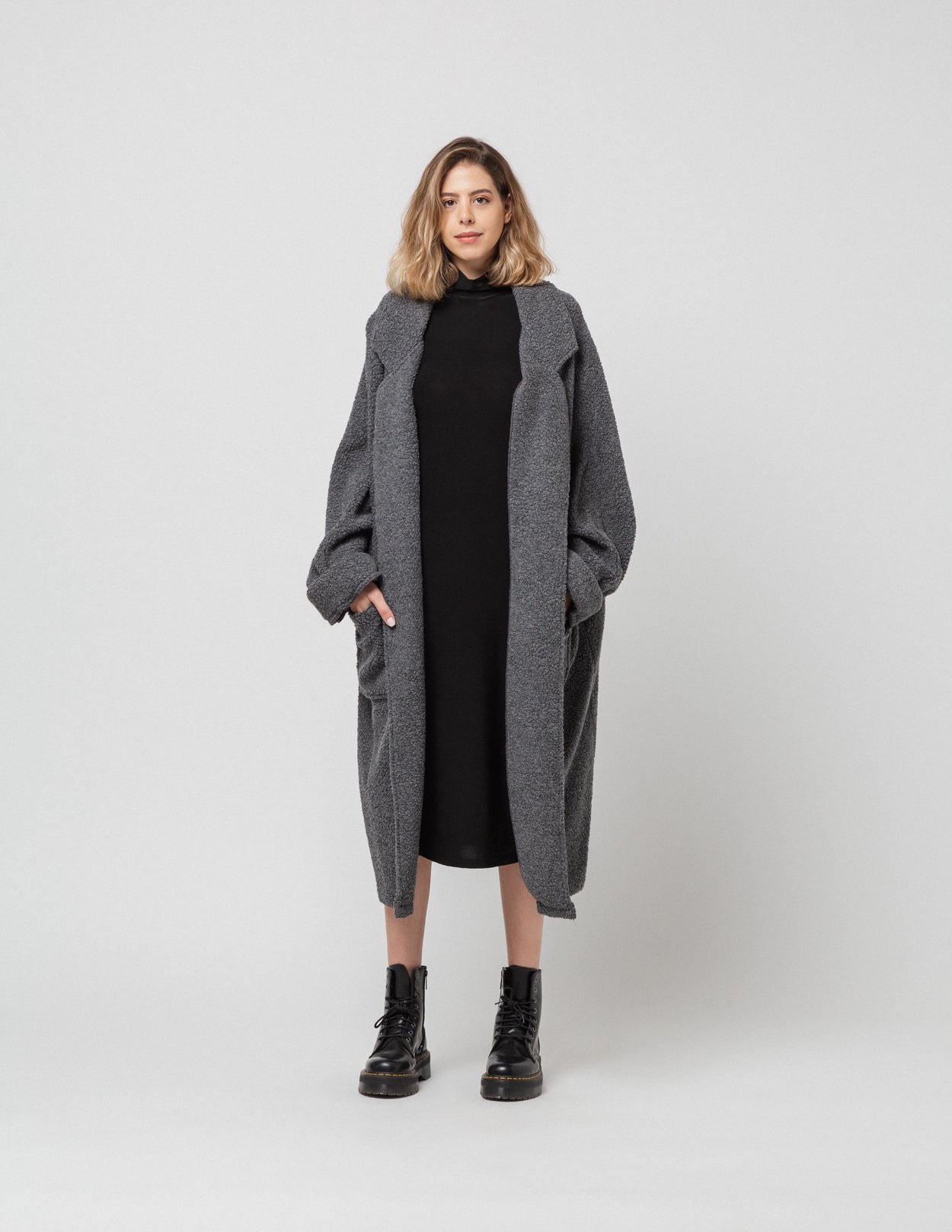 Grey Fluffy Wool Coat