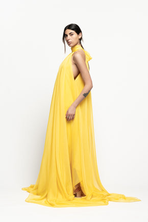 Chiffon High Neck Draped Dress by Ahmad Abdullatif