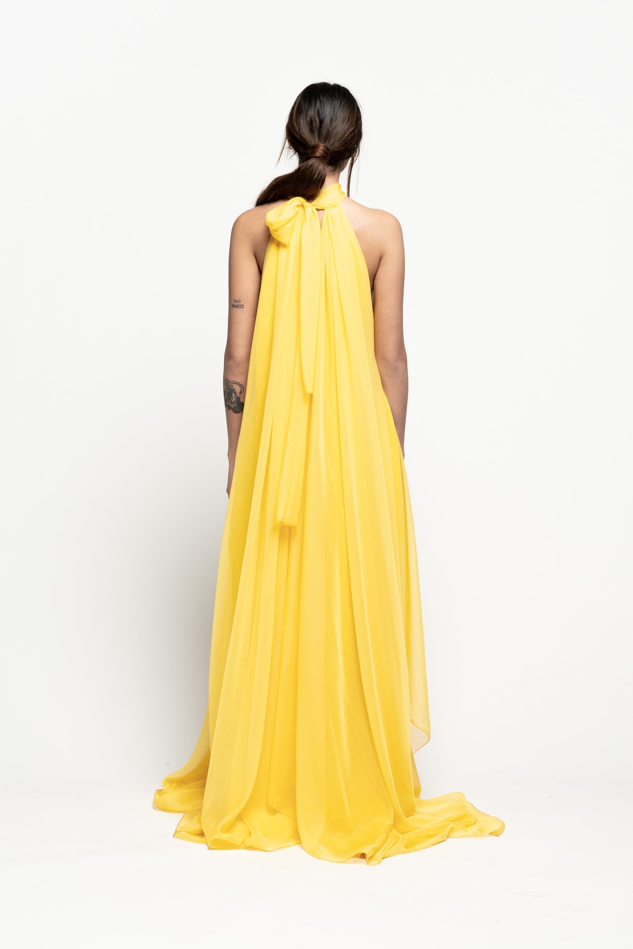 Chiffon High Neck Draped Dress by Ahmad Abdullatif