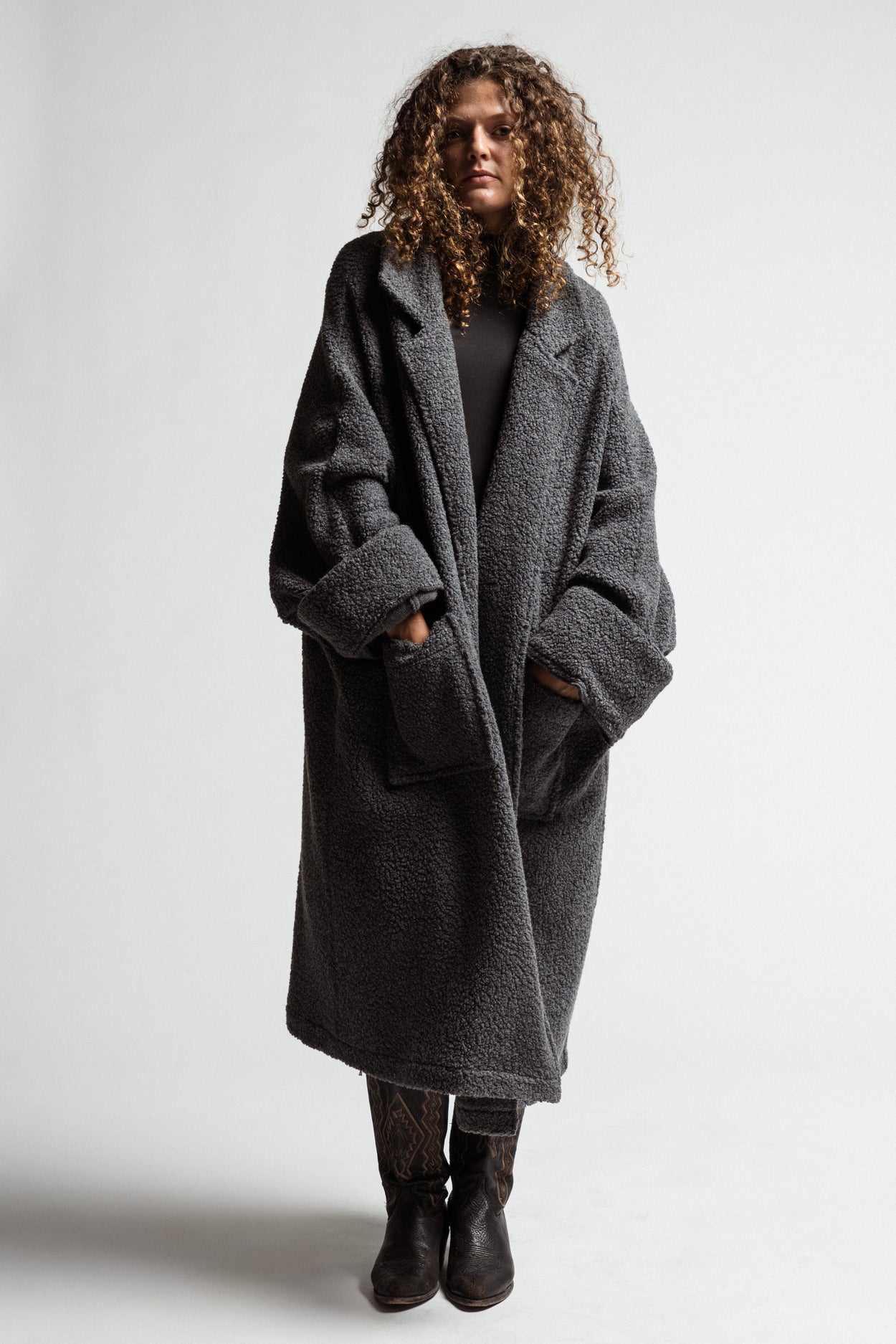 Grey Fluffy Wool Coat