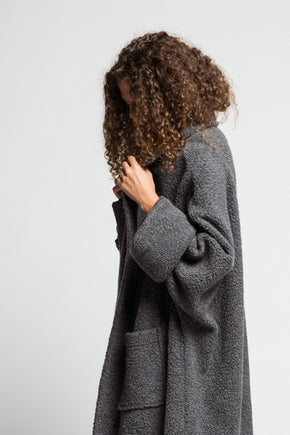 Grey Fluffy Wool Coat