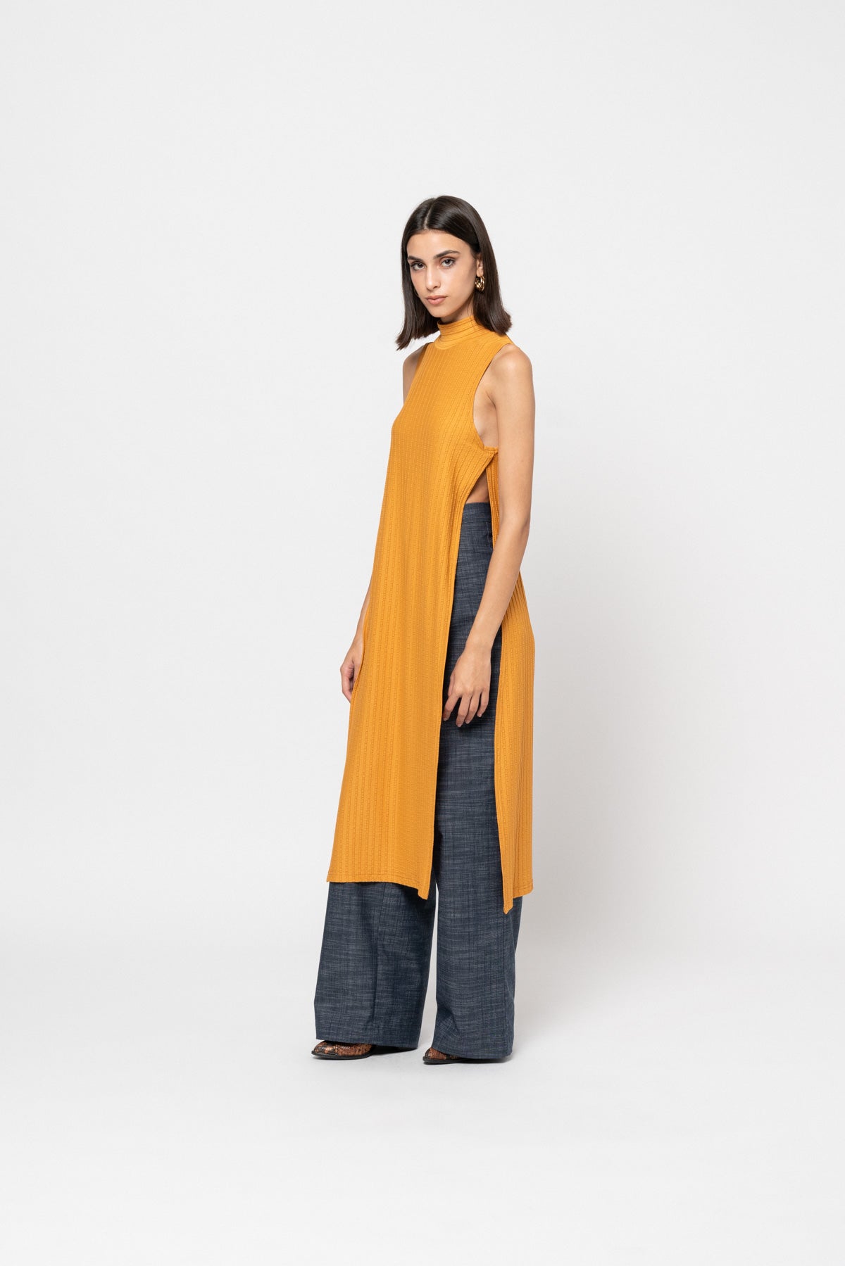 The Mustard Side-slit Turtleneck