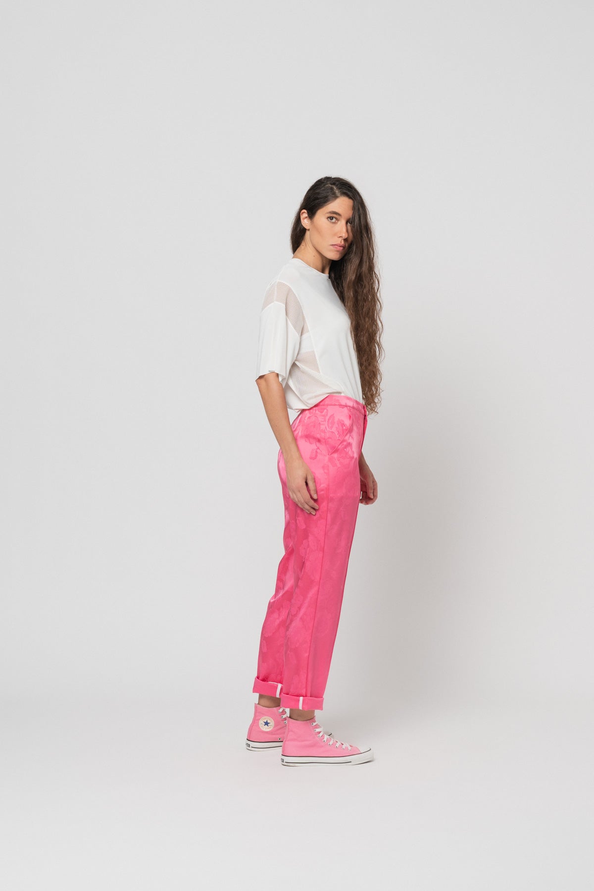 Pink Flower Tailored Pants