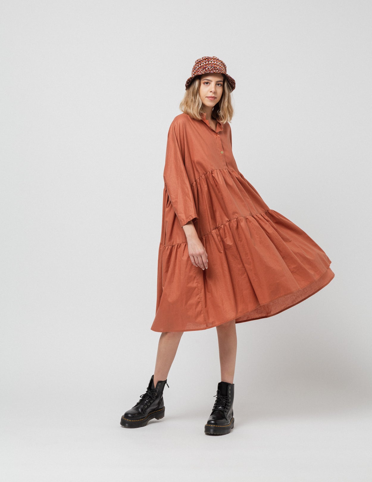 Brown Long Two Ruffle Dress