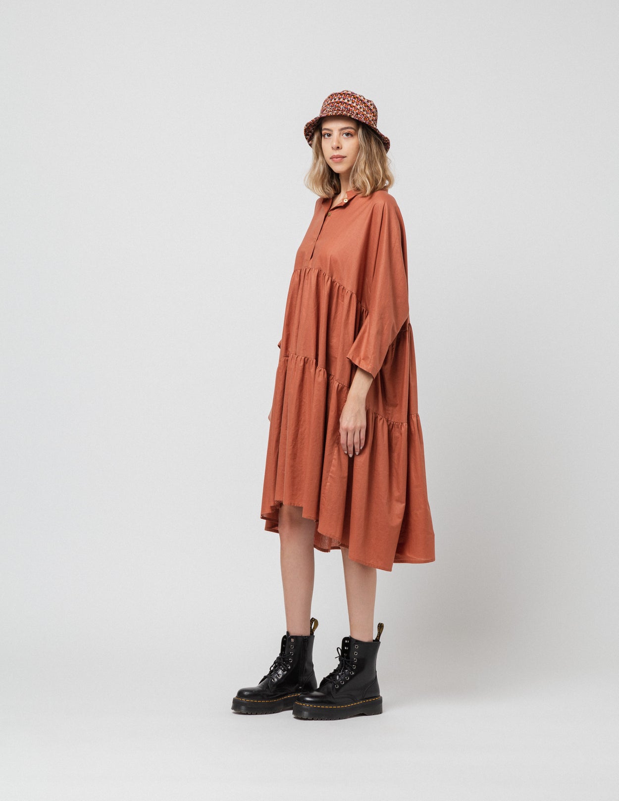 Brown Long Two Ruffle Dress