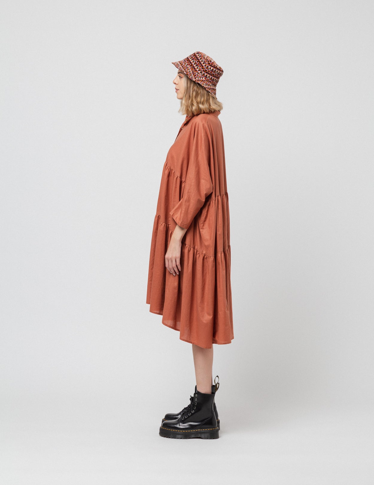 Brown Long Two Ruffle Dress