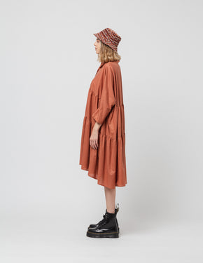 Brown Long Two Ruffle Dress