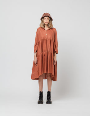 Brown Long Two Ruffle Dress